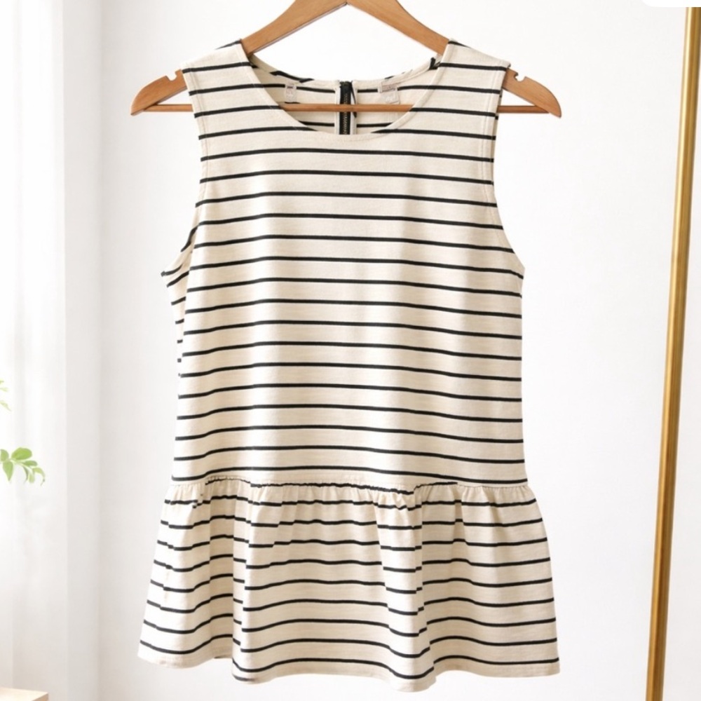 J. Crew Black and Cream Striped Tank Top